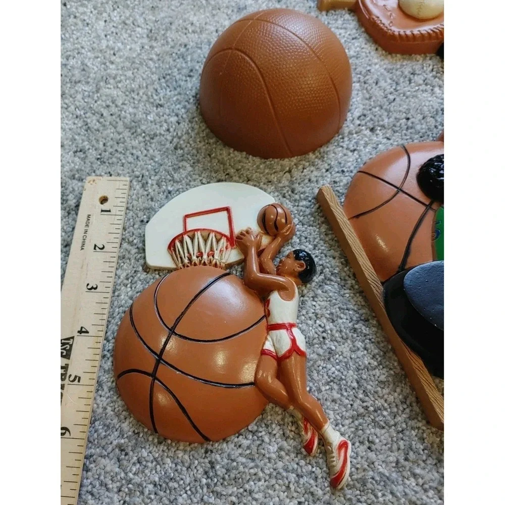 VTG 90s Burwood Homco Sports Wall Figurines & Quartz Clock Decor Kids Room 7pc
